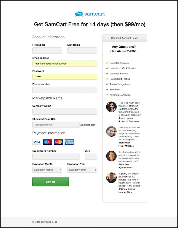 SamCart Checkout Page